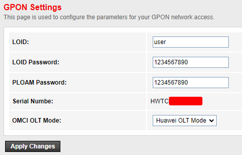 ONT VSOL V2802RH - gpon settings