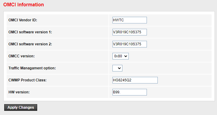 ONT VSOL V2802RH - omci information